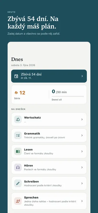 Zbývá 54 dní. Na každý máš plán. — Zadej datum a všechno se podle něj zařídí.