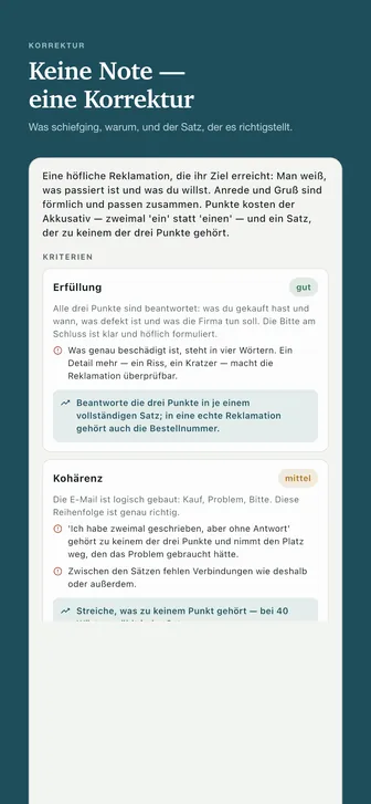 Keine Note — eine Korrektur — Was schiefging, warum, und der Satz, der es richtigstellt.