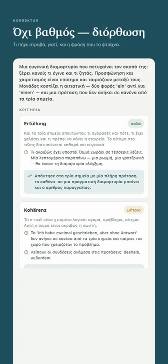 Όχι βαθμός — διόρθωση — Τι πήγε στραβά, γιατί, και η φράση που το φτιάχνει.