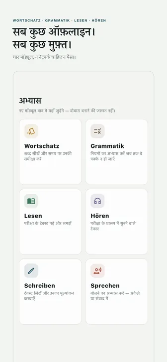 सब कुछ ऑफ़लाइन। सब कुछ मुफ़्त। — चार मॉड्यूल, न नेटवर्क चाहिए न पैसा।