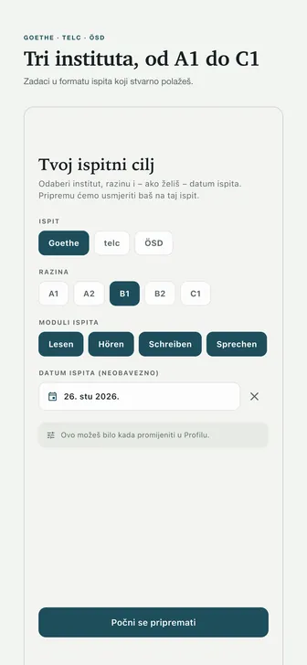 Tri instituta, od A1 do C1 — Zadaci u formatu ispita koji stvarno polažeš.