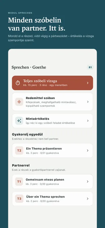 Minden szóbelin van partner. Itt is. — Mondd el a részed, vidd végig a párbeszédet – értékelés a vizsga szempontjai szerint.