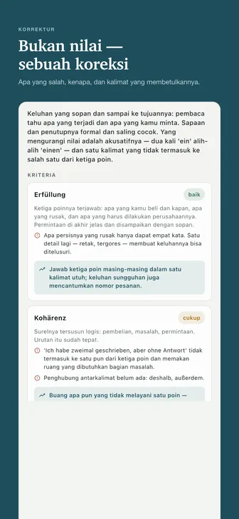 Bukan nilai — sebuah koreksi — Apa yang salah, kenapa, dan kalimat yang membetulkannya.