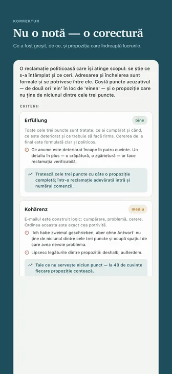 Nu o notă — o corectură — Ce a fost greșit, de ce, și propoziția care îndreaptă lucrurile.