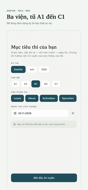 Ba viện, từ A1 đến C1 — Đề đúng định dạng kỳ thi bạn thật sự dự.